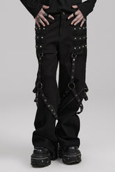 Cracked Leather Stitching Metal Rivet Decoration Mesh Men's Steampunk Pants 2 Colors